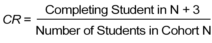  CR is equal to Completing Student in N plus 3 divided by Number of students in Cohort N.